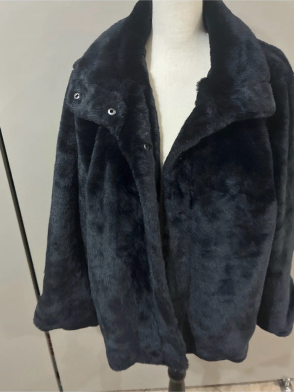 Women's Plush Faux Fur Coat in Black